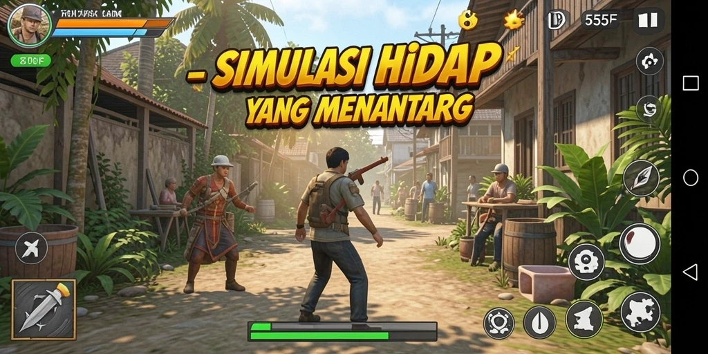 Gameplay menarik 555F dengan elemen simulasi kehidupan.