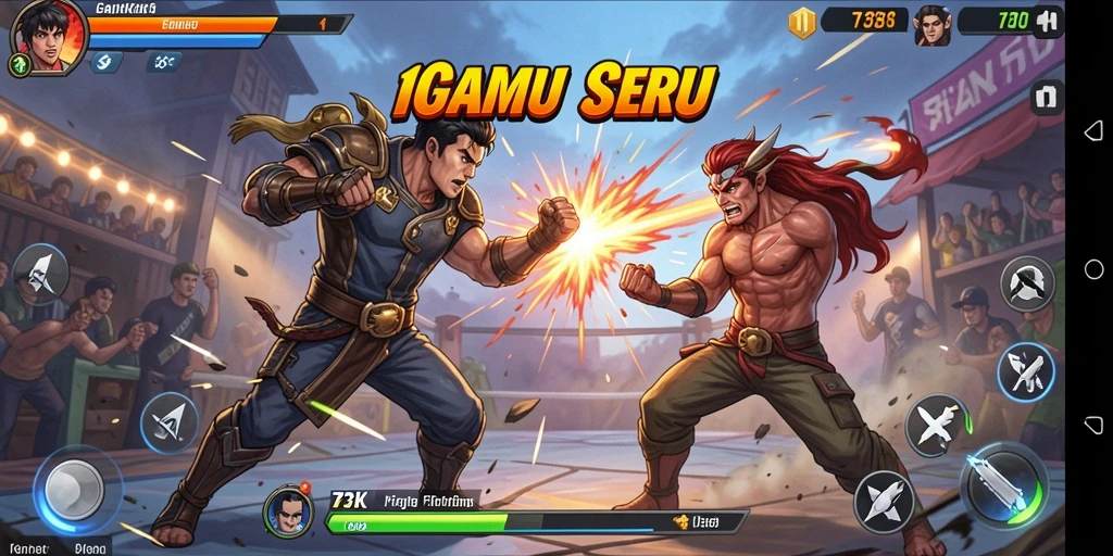 Gameplay seru dari 73K menampilkan pertarungan intens antara karakter-karakter unik.