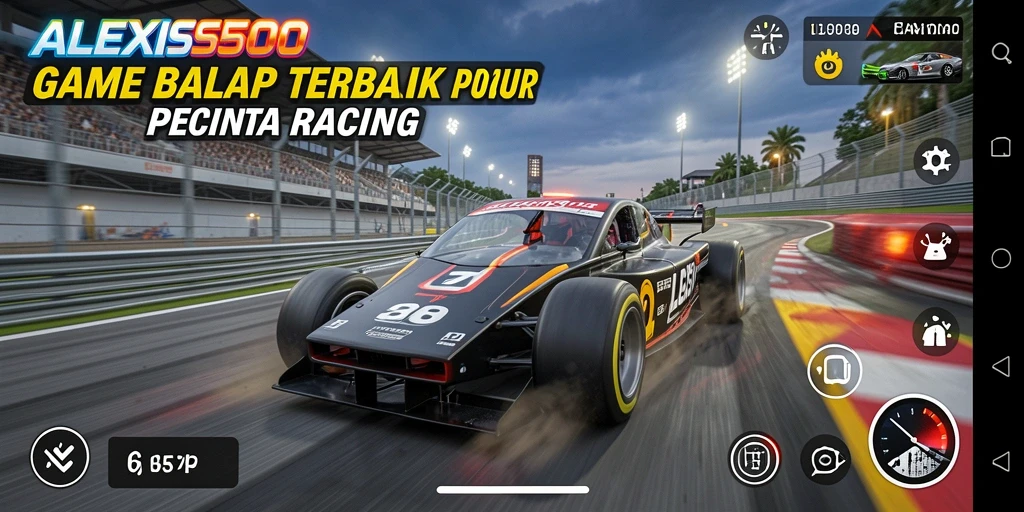 Tampilan gameplay menegangkan dari ALEXIS500 dengan mobil balap yang melaju kencang.
