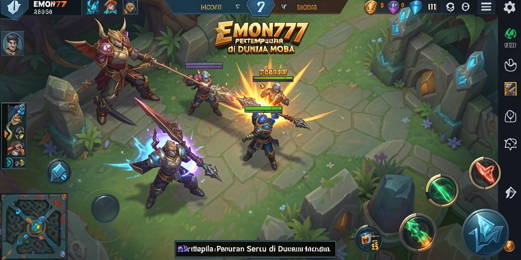 Screenshot gameplay EMON777 dengan aksi seru pertarungan MOBA.