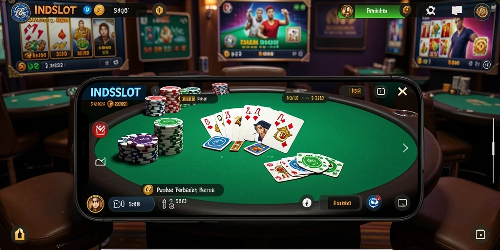 Tampilan gameplay seru di aplikasi INDSLOT dengan fitur Poker yang menarik.