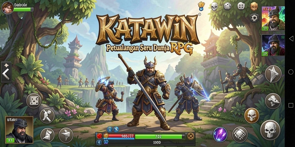 Tampilan gameplay KATAWIN yang menampilkan pertempuran seru dan eksplorasi dunia RPG.