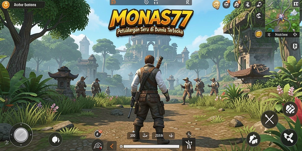 Tampilan screenshot MONAS77 yang menunjukkan petualangan di dunia terbuka.