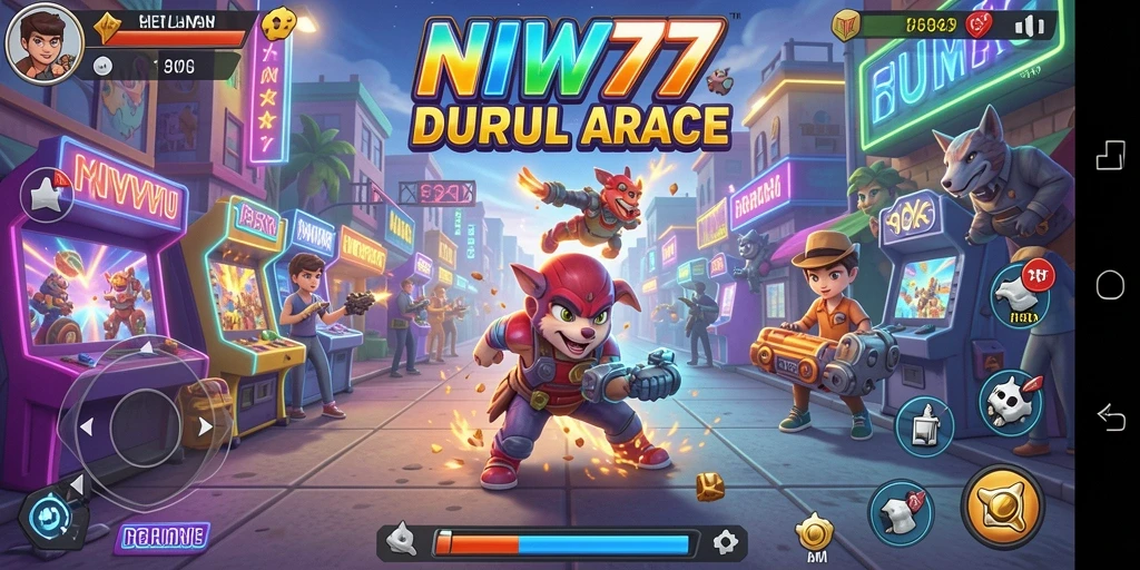 Screenshot utama NV77 menampilkan gameplay seru dalam dunia arcade.