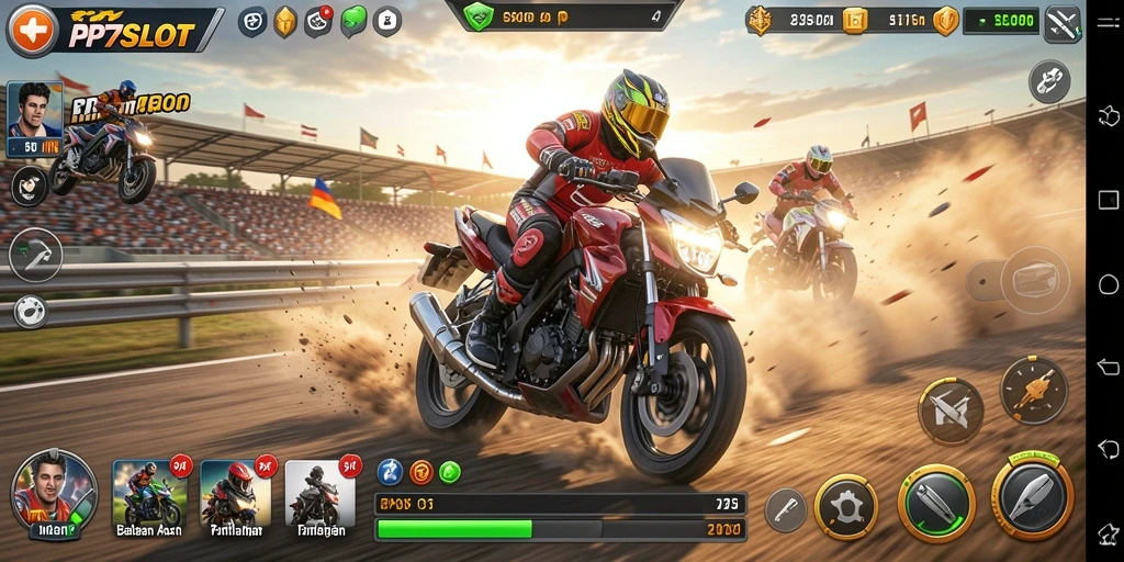 Gameplay mendebarkan di PP7SLOT dengan balapan motor yang seru.
