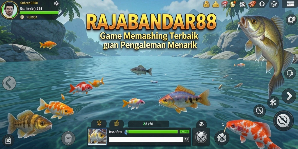 Tampilan gameplay RAJABANDAR88 menampilkan aktivitas memancing yang seru.