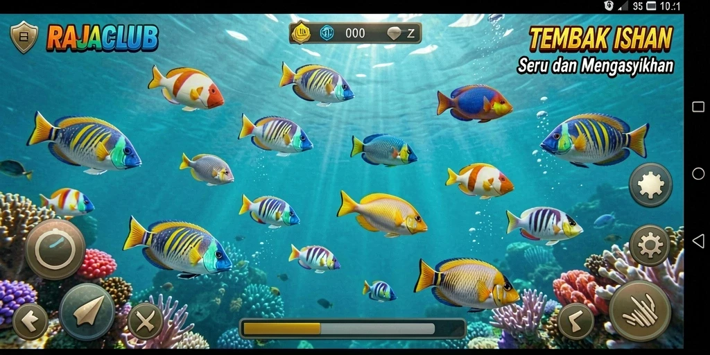 Tampilan gameplay seru di RAJACLUB saat menangkap ikan.