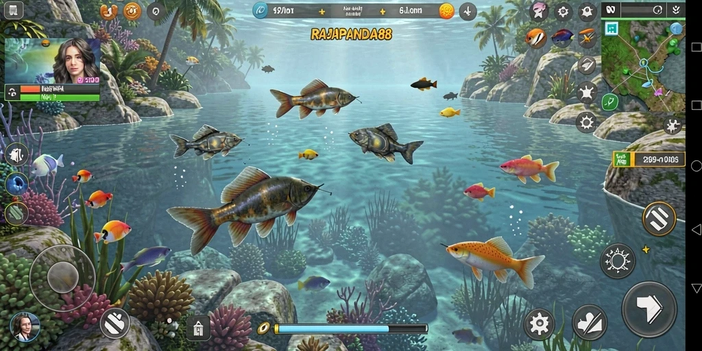 Screenshot gameplay RAJAPANDA88 menunjukkan pengalaman memancing yang mendebarkan.