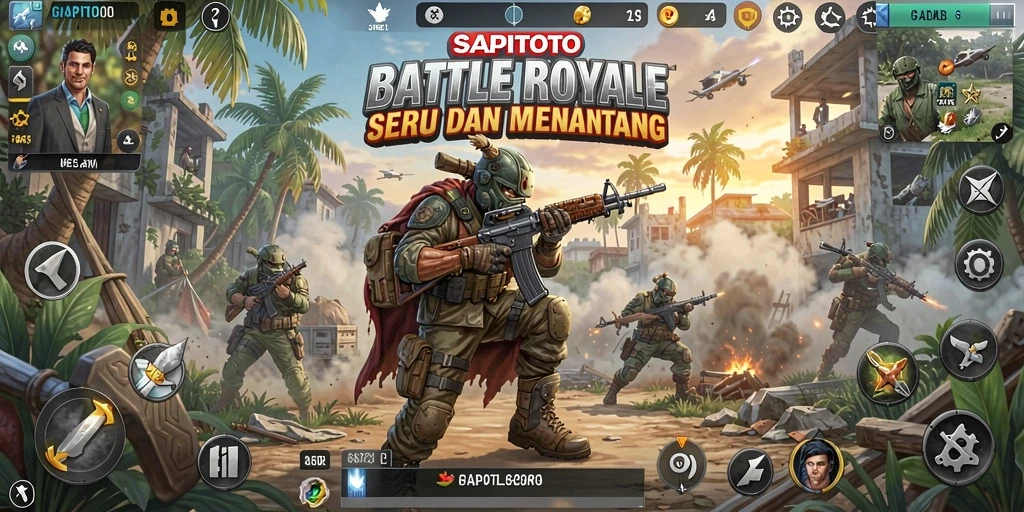 Tampilan gameplay seru di SAPITOTO yang penuh aksi Battle Royale.