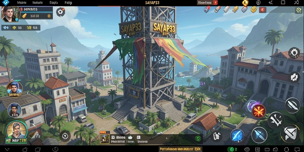 Gameplay SAYAP33 menampilkan pertempuran seru di arena Tower Defense.