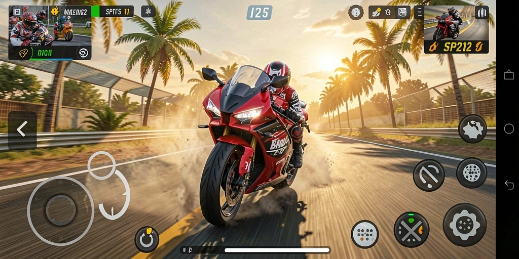 Screenshot menampilkan aksi balap motor yang intens di SP212.