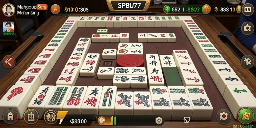 Tampilan gameplay SPBU77 yang menampilkan keseruan permainan Mahjong.